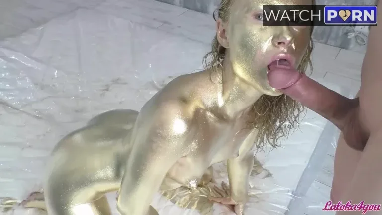 laloka4you beauty in gold paint sucks cock and fuck jpg